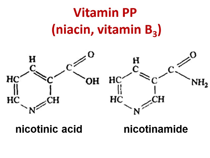 Vitamin PP   (niacin, vitamin B3) nicotinic acid nicotinamide